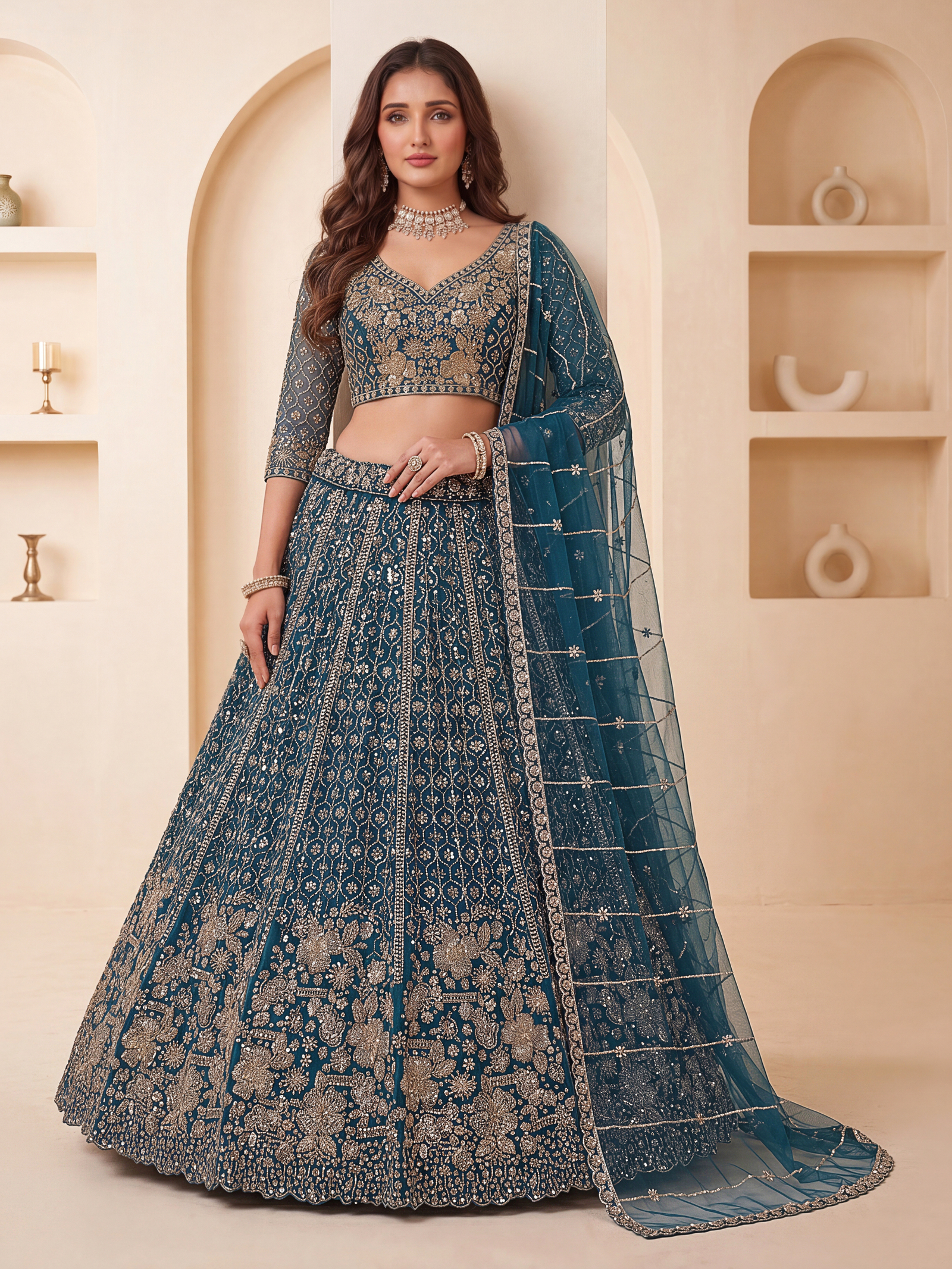 The Crystal Partywear Lehenga Choli Blue | Vruxon